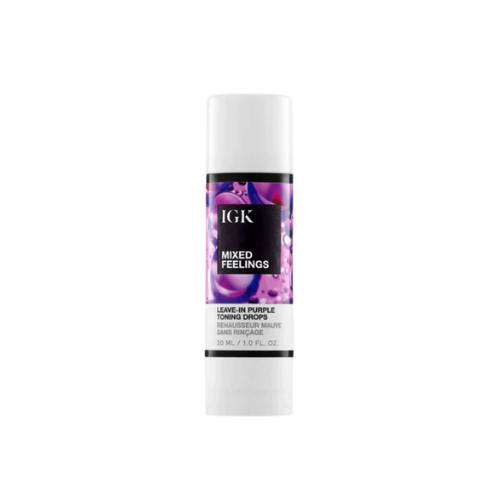 Bottle of IGK Mixed Feelings leave-in purple toning drops.