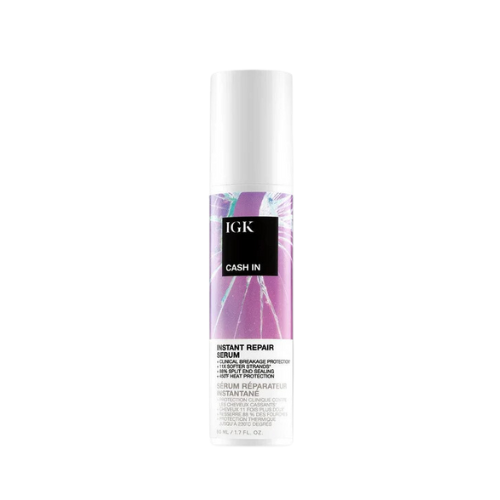 IGK Cash In Instant Repair Serum bottle on white background.
