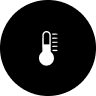 White thermometer icon on a black background.