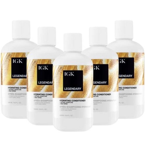 Five bottles of IGK Legendary Hydrating Conditioner.