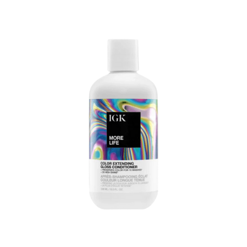 IGK More Life Color Extending Gloss Conditioner bottle with a colorful design.